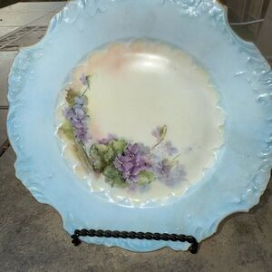 Vintage Floral Blue Decorative Plate by Limoges Porcelain